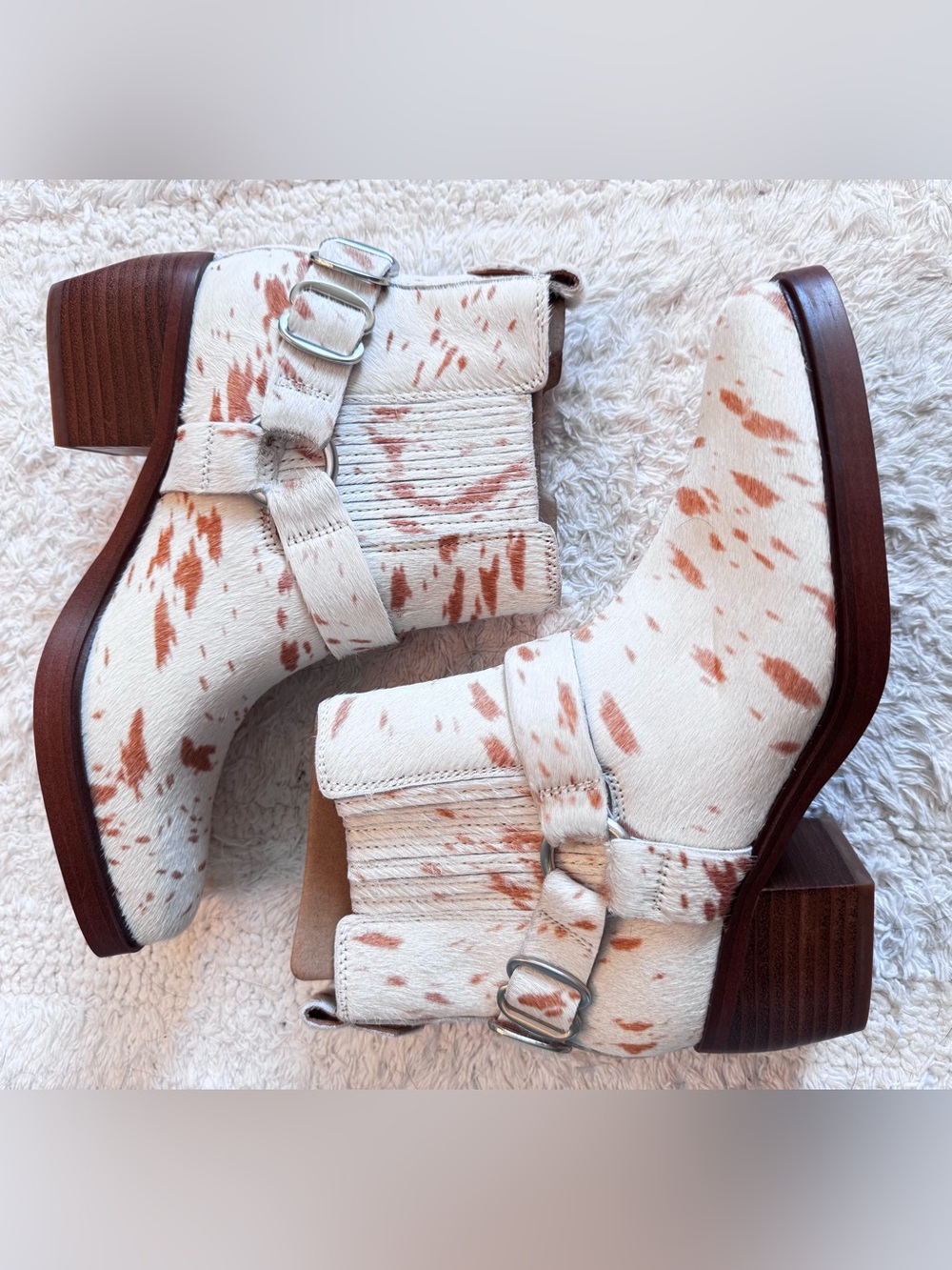 Sam Edelman Cream and Brown Spotted Ankle Booties with Buckle